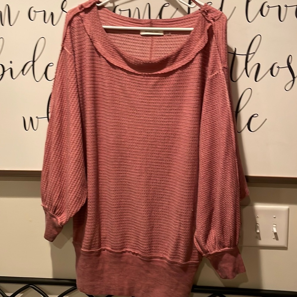Mustard Seed pink waffle knit top